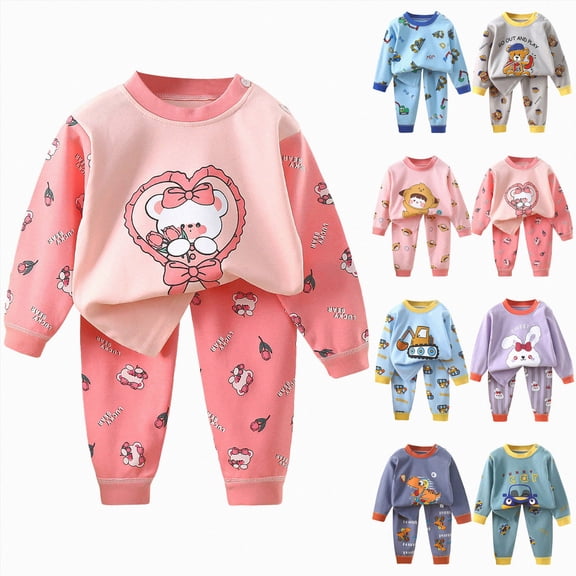 Nwiuh Toddler Boys Girls Thermal Underwear Set Fleece Lined Base Layer Long Baby Kids Cute Printed Sets Cotton Warm Clothes (Light Gray, 4-5 Years)