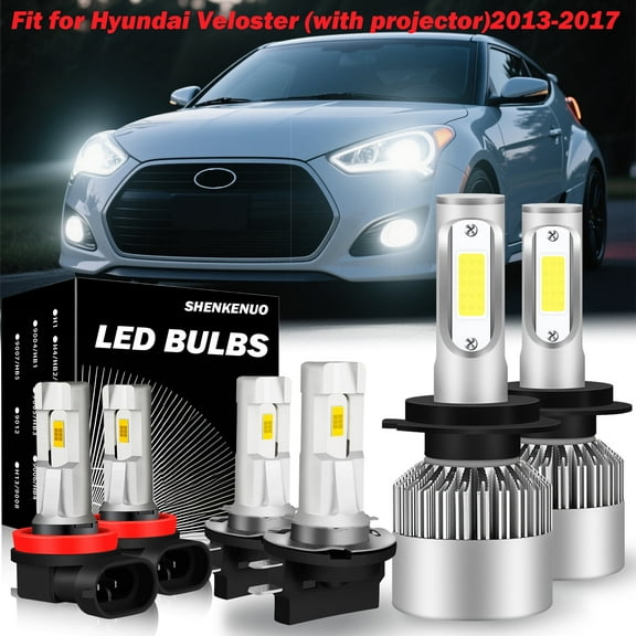 For 2013-2017 Hyundai Veloster (With Projector) LED Headlight High&Low Beam Fog Light Bulbs Upgrade Kit 6000K White 6 Pack
