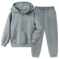 thumbnail image 7 of Ulanda Girls 2 Piece Outfits Tracksuit Drop Shoulder Hoodie Half Zip Sweatshirt and Sweatpants Joggers Set with Pockets (Grey, 13-14 Years), 7 of 7