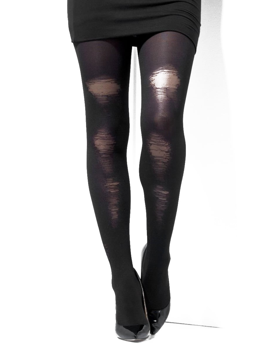 Adult Black Distressed Opaque Stocking Tights Costume Accessory