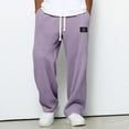 thumbnail image 4 of Fgvctg Men's Baggy Pants Waffle Knit Wide Leg Lounge Sweatpants Shaggy Baggy Elastic Waist Jogger Pants Loose Fit Drawstring Trouser with Pockets Purple M, 4 of 4