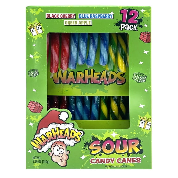 Flix Candy Warheads Sour Christmas Candy Canes, Peanut & Gluten-Free, 12 Variety Pack