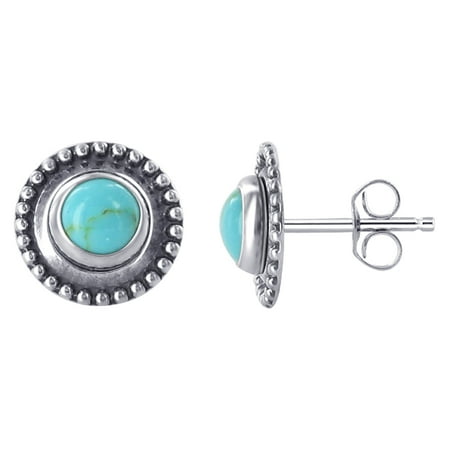 - Gem Avenue 925 Sterling Silver Round Turquoise Stud Earrings