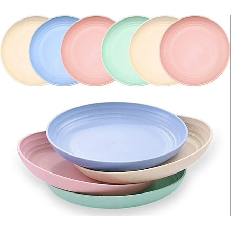 

10 Inch Wheat Straw Deep Dinner Plates - Microwave and Dishwasher Safe Unbreakable Sturdy Plastic Dinner Plates - Set of 6 - Healthy Cereal Dishes/ Kids-toddler & Adult