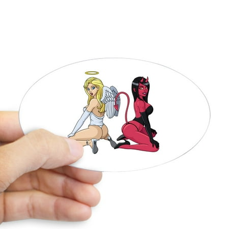 CafePress - Sexy Angel And Devil Girls Kneeling - Sticker (Oval)