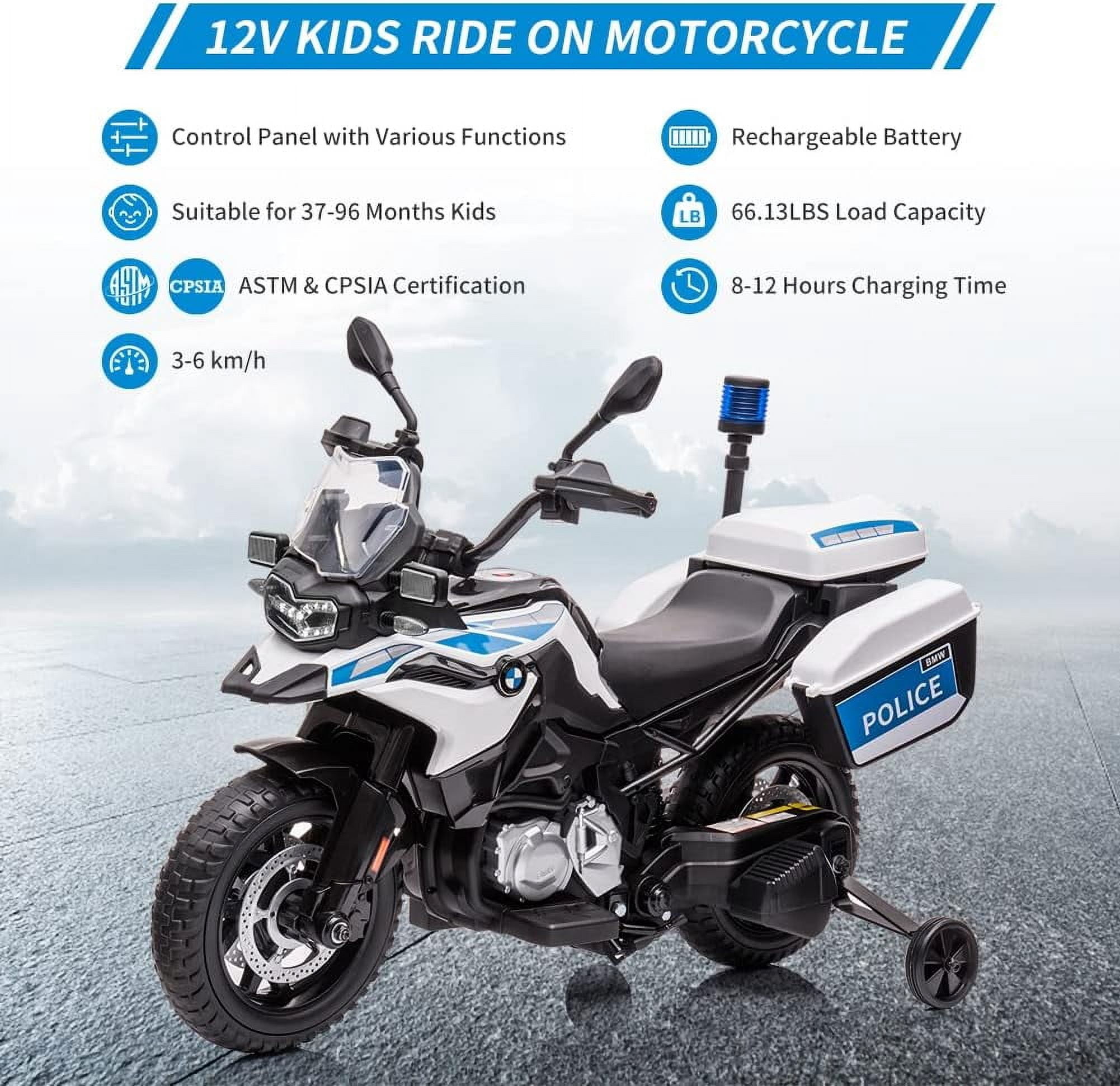 Historyli 12V Ride On Motorcycle,Motorcycle with 7AH Battery,High/Low Speed,LED Headlights & Warning Lights,Spring Suspension,2 Storage Boxes,White