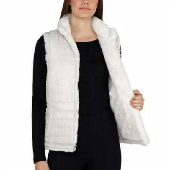Nicole Miller Women's Plus Reversible Cozy Quilted Faux Fur Insulated Puffer Vest, 2X