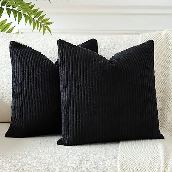 Eryueer Corduroy Decorative Throw Pillow Covers 50x50 cm Soft Striped Boho Cushion Covers 20x20 Inch Cushion Case Square Pillowcases for Couch Sofa Living Room Bed Home Decor Set of 2 (Black)