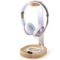 thumbnail image 1 of Colgante de soporte universal de madera y aluminio Avantree con soporte para cables rack de montaje de auriculares de escritorio robusto para Sony Bose Shure Jabra JBL AKG Gaming Headphones Display - TR902, 1 of 6