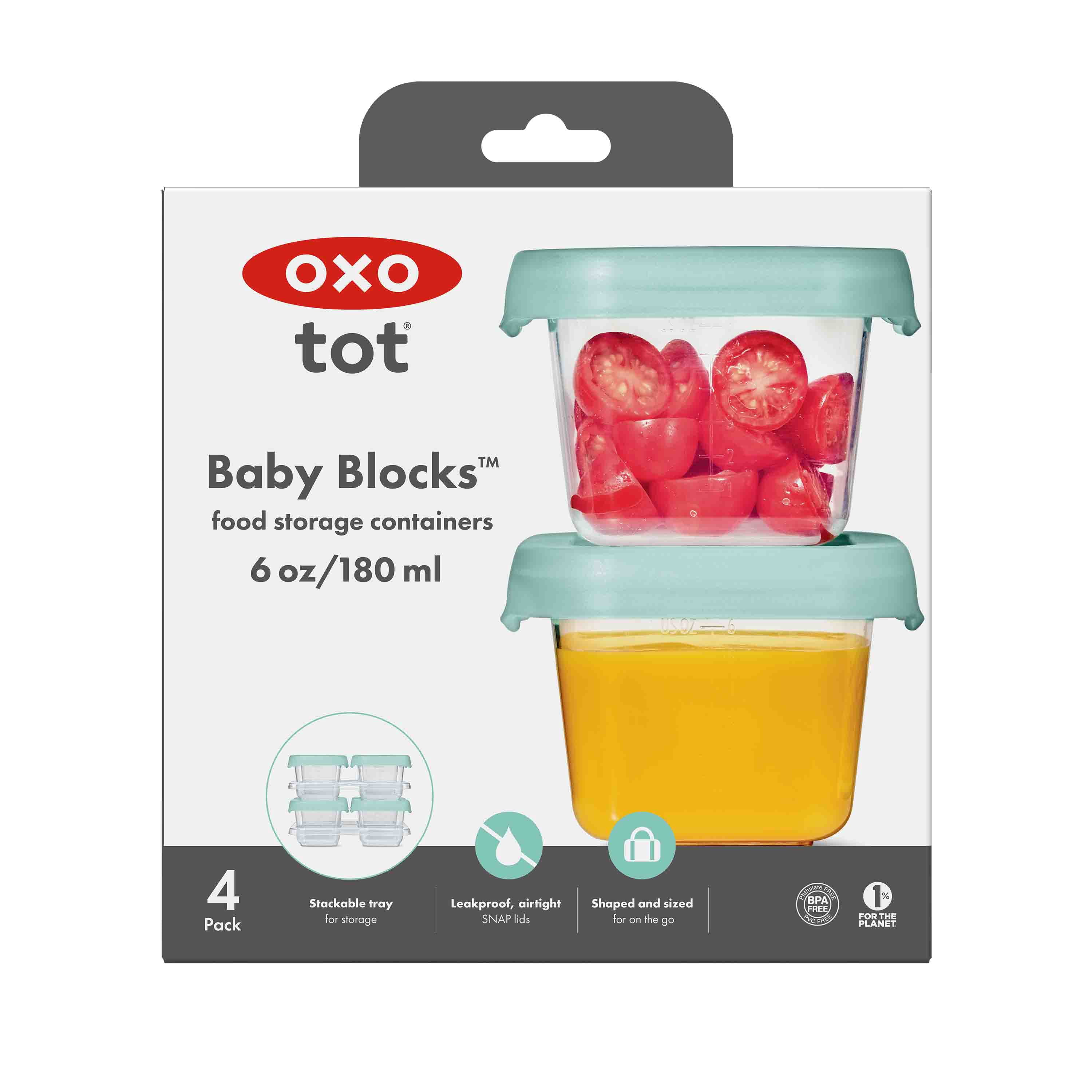 OXO Tot Baby Blocks Food Storage Containers, 6 oz, Opal, 4-Pack, For Infants Ages 0-12 Months