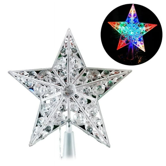 Nordic Christmas Tree Topper Star with LED Light Battery Crystal Bead Treetop