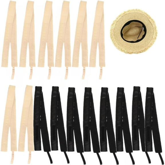 16Pcs Hat Size Reducer, Adjustable Hat Sweat Liner, Hat Reducer Inserts Tape, Hat Size Tape, Tape Bands for Hats Caps Sewing Crafts(Beige & Black)