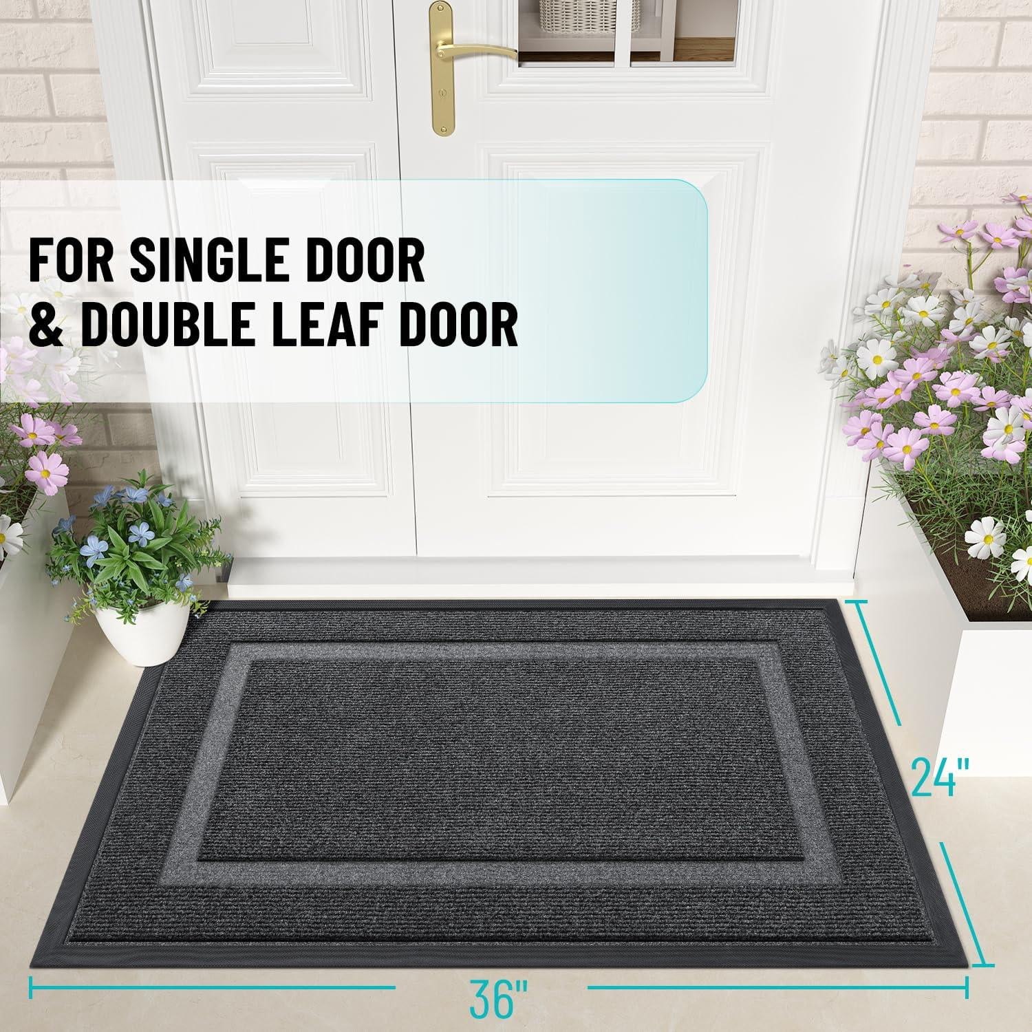 Smiry Door Mats For Inside, Low Profile Dirt Trapper Front Door Rugs, Fade Resistant Doormats For Outdoor Entrance, 36"x24", Grey