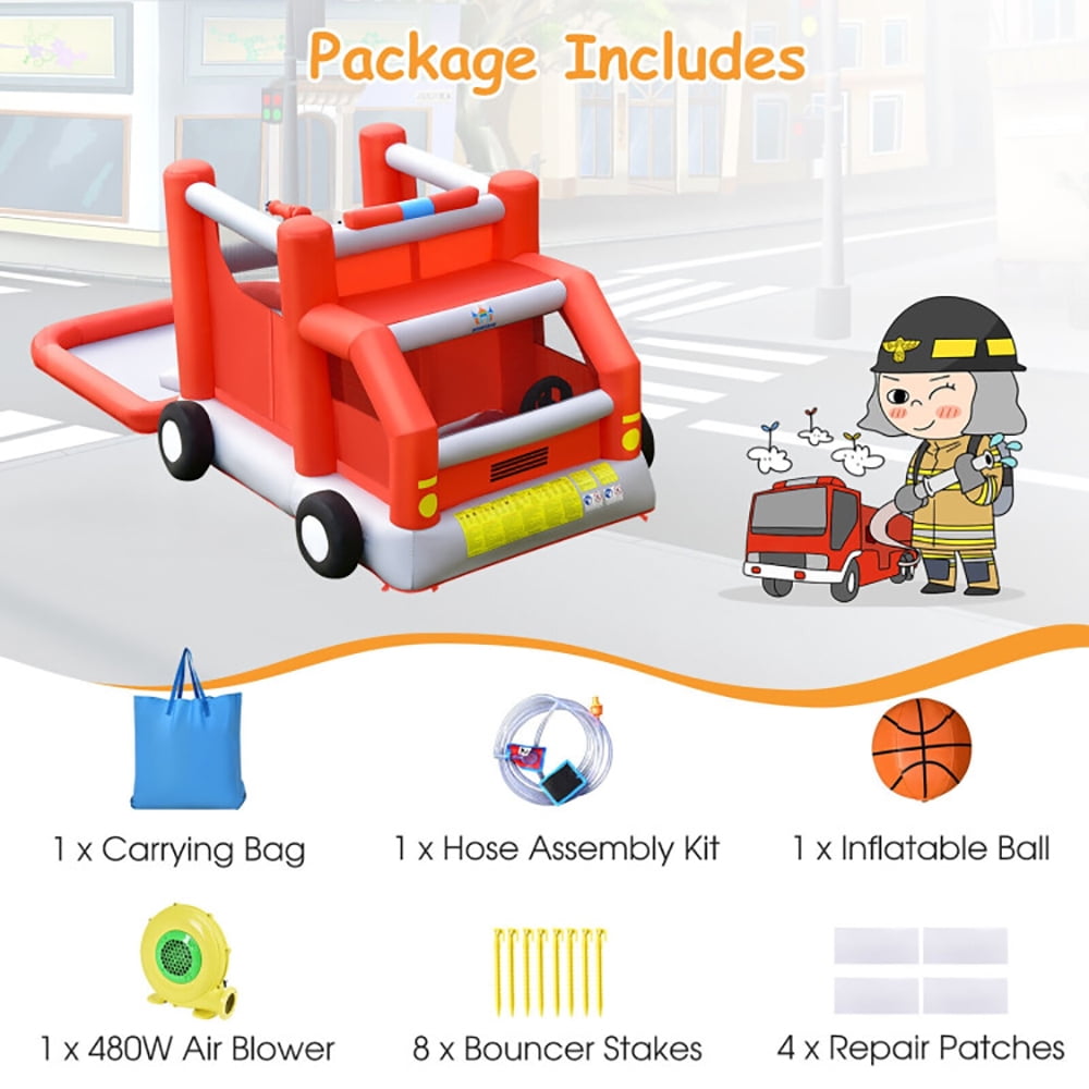 Aimee Lii Fire Truck Themed Inflatable Castle Water Park Kids Bounce House with 480W Blower, Playhouse for Kids Outdoor Aimee Lii Fire Truck Themed Inflatable Castle Water Park Kids Bounce House with 480W Blower, Playhouse for Kids Outdoor