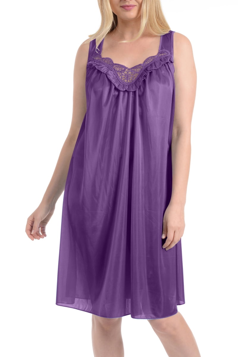 Ezi Womens Satin Silk Sleeveless Lingerie Nightgown