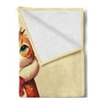 thumbnail image 2 of Ambesonne Cat Fleece Throw Blanket Queen Kitty Character on Money 60"x80" Cream Hunter Green and Orange, 2 of 5