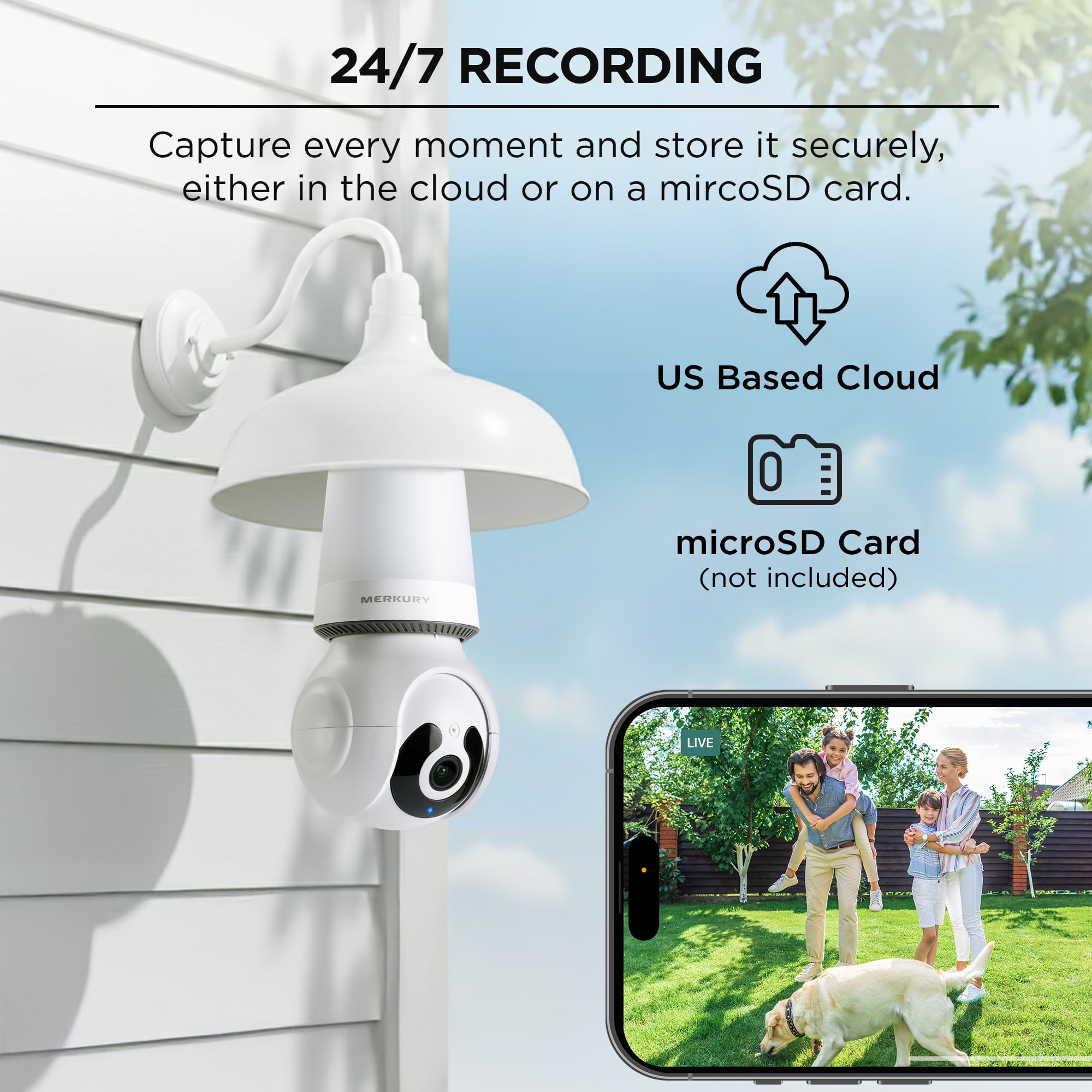 Merkury Smart 2K Light Bulb Security Camera, 360° Pan Tilt, 4MP HD Video, Night Vision, Motion Alerts, WiFi Smart Camera with LED Light