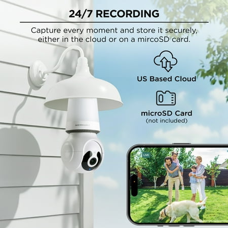 2K Light Bulb Security Camera, 360° Pan Tilt, 4MP HD Video, Night Vision, Motion Alerts, WiFi Smart Camera with LED Light