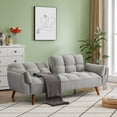 thumbnail image 2 of Modern Linen Convertible Sofa, Industrial Style Sofa Bed with Adjustable Backrest, Armrest, Wooden Frame, Upholstered Sofa Couch for Living Room,Apartment,Christmas, Gray, 2 of 7