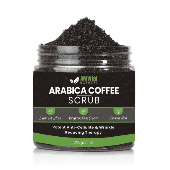 AMVital Arabica Coffee Body Scrub with Coconut Oil & Shea Butter, Hydrates & Softens Skin, Deep Cleansing