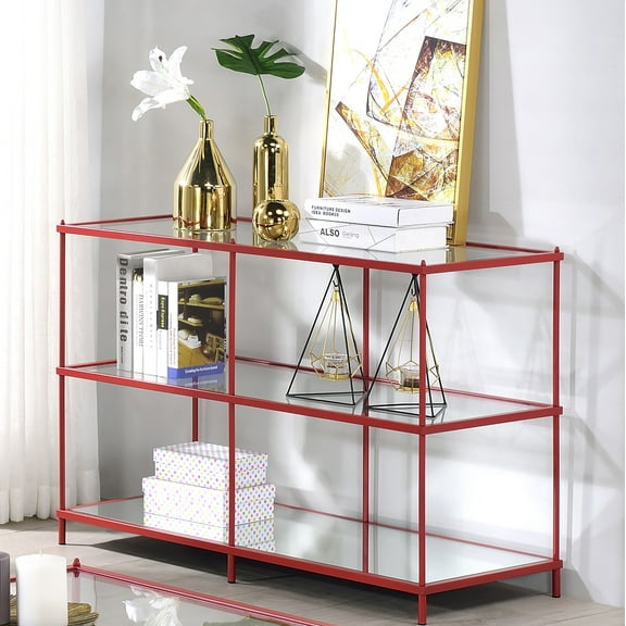 Furniture of America Tenne Glass Top Console Table, Red