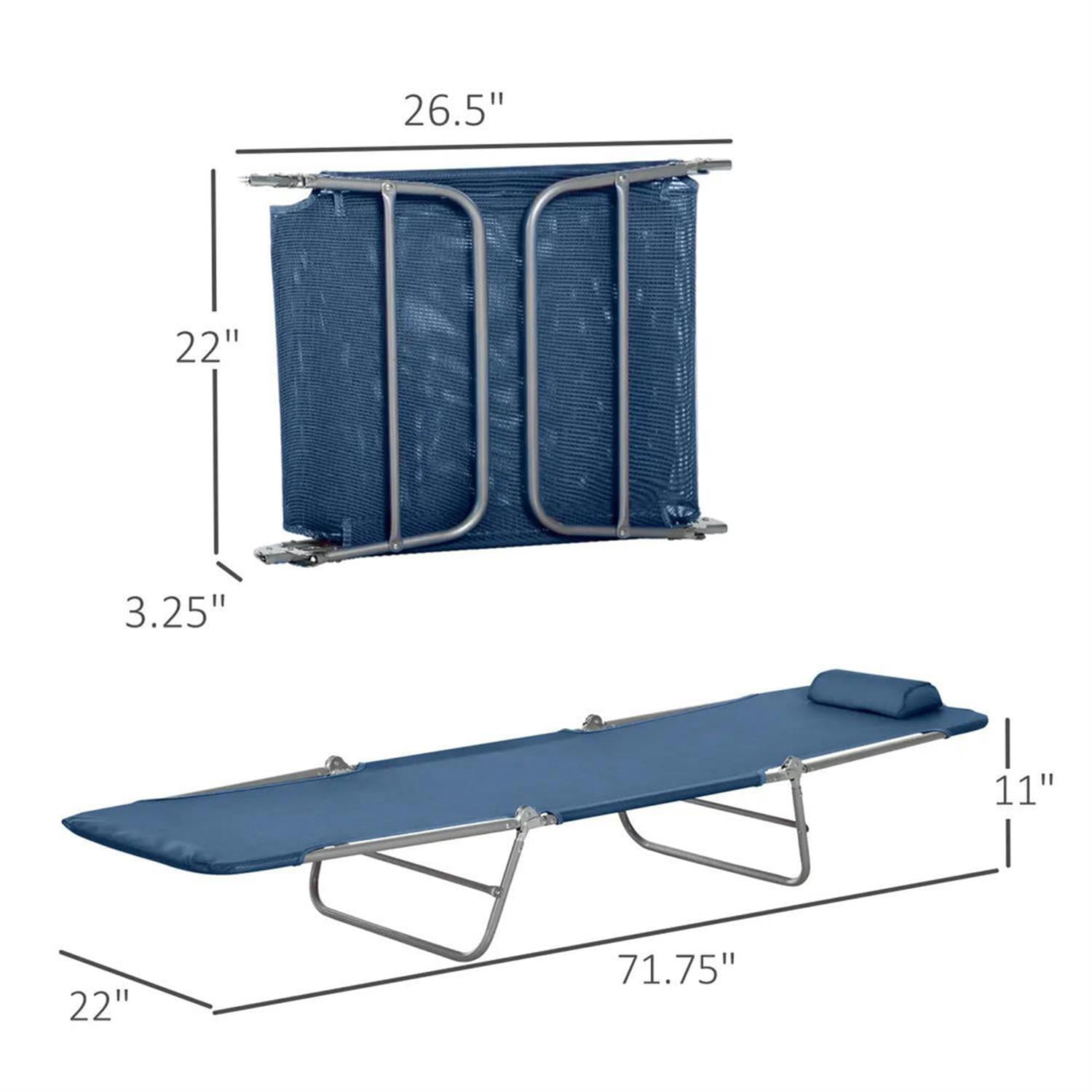 Demi Bonn Outdoor Folding Chaise Lounge with Reclining Back, Mesh Seat, Headrest for Pool, Beach, Yard, Patio, Sun Tanning, Blue
