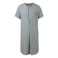 thumbnail image 3 of TFEOQRY Night Robe for Men Loose Fitting Striped Nightgown Short Sleeved Sleepwear Pajamas Robe Gray, 3 of 7