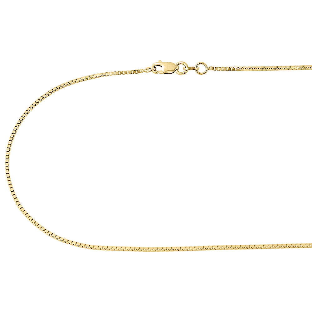 10K Yellow Gold 1MM Solid Box Chain Necklace 20" Length