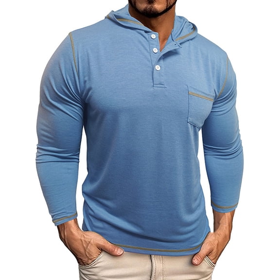 SHTXOZHI Men Casual Hoodies Long Sleeve Button Hooded Sweatshirts Solid Color Fall Tops