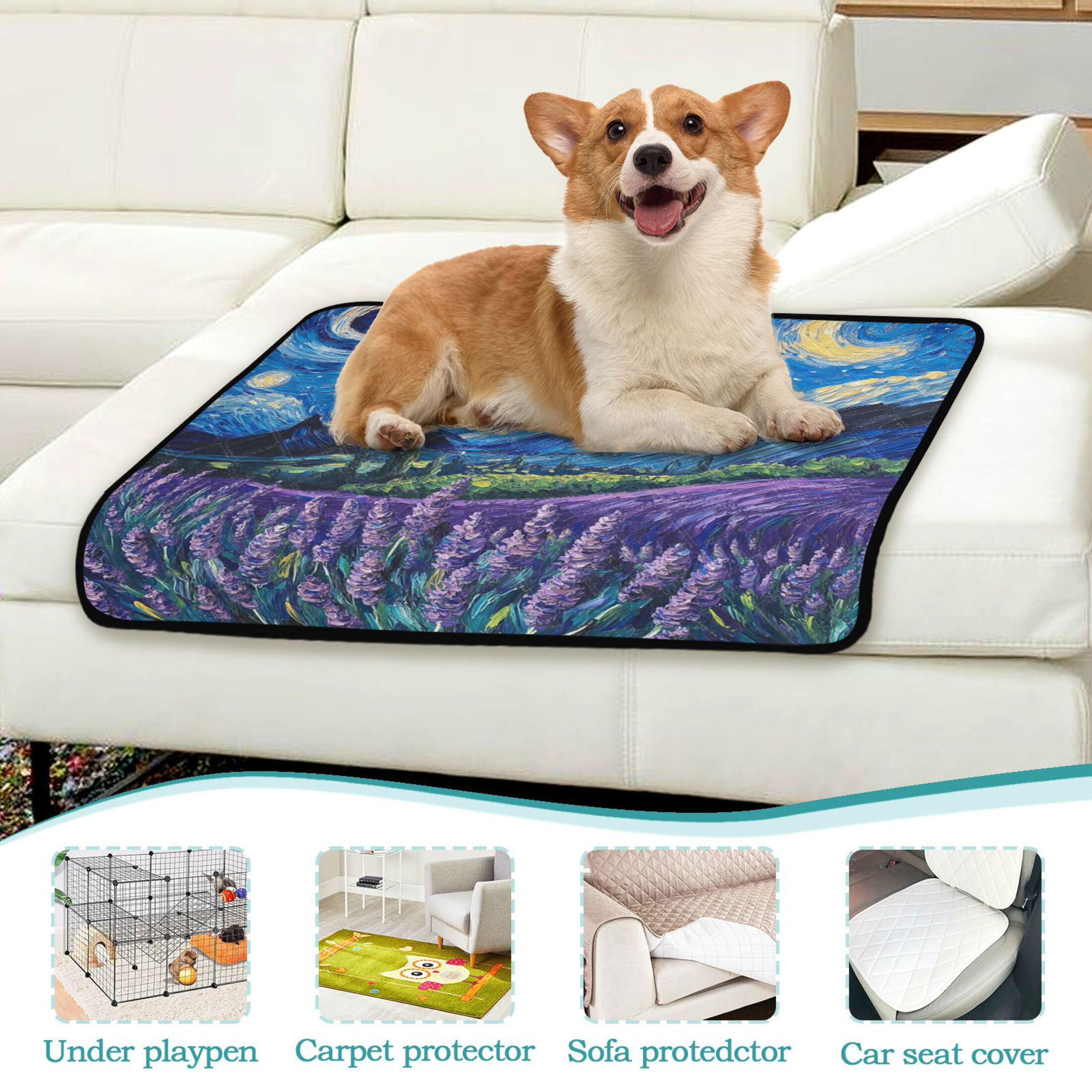 Qxltty Lavender Starry Night Cat litter Pads Pet Set of 3 Diaper Mats Center Anti-leakage Layer Absorbent Soft and Comfortable