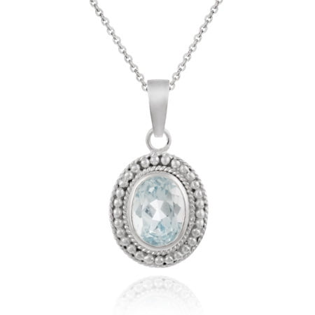 

STAFIH Sterling Silver Blue Topaz Oval Solitaire Pendant