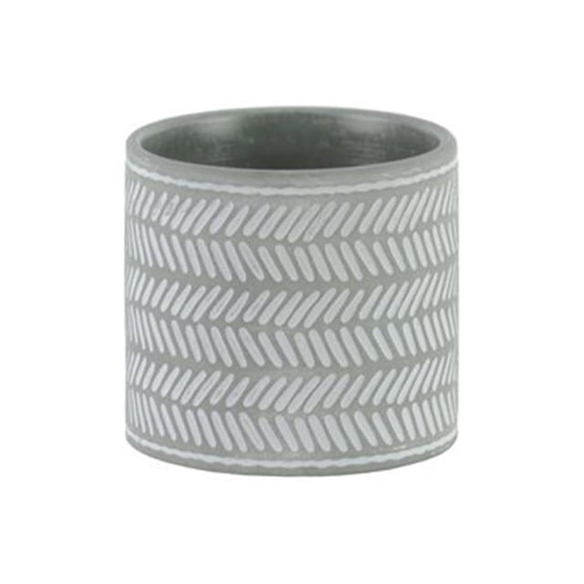 Urban Trends Collection 51913 Cement Round Pot with Lattice Parallel Lines Design Body & Tapered Bottom, Washed Concrete Finish - Gray