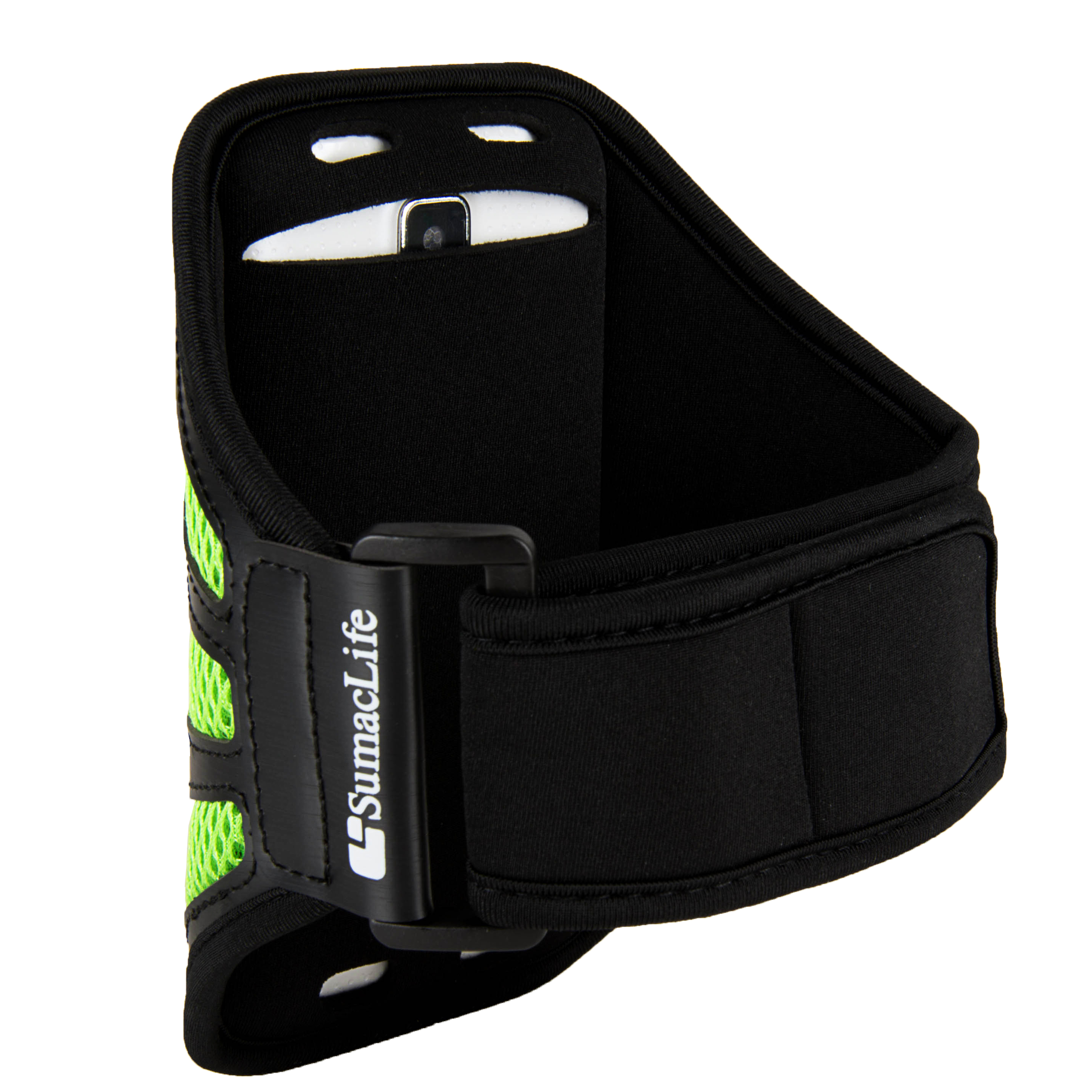 Universal Sweat-Resistant Neoprene Mesh Running Armband with Adjustable Velcro Strap Green