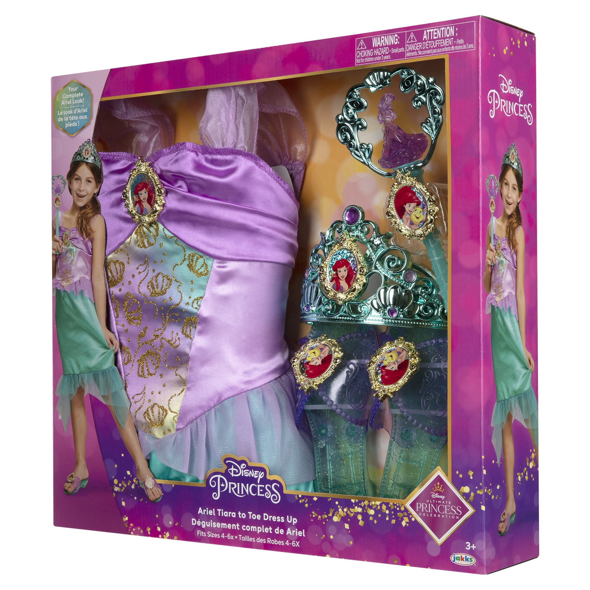 Disney Princess Ariel Tiara To Toe Gift Set, Includes Tiara, Wand, Shoes and Child Size Dress