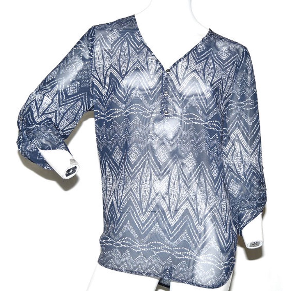 K. Jordan - K. Jordan Women's Printed Woven Blouse in Navy, Size Large ...