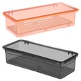 thumbnail image 1 of Organizador de cucharas, 2 piezas, bandeja para cubiertos con tapa y escurridor, soporte de plástico transparente negro y rosa para cubiertos., 1 of 8