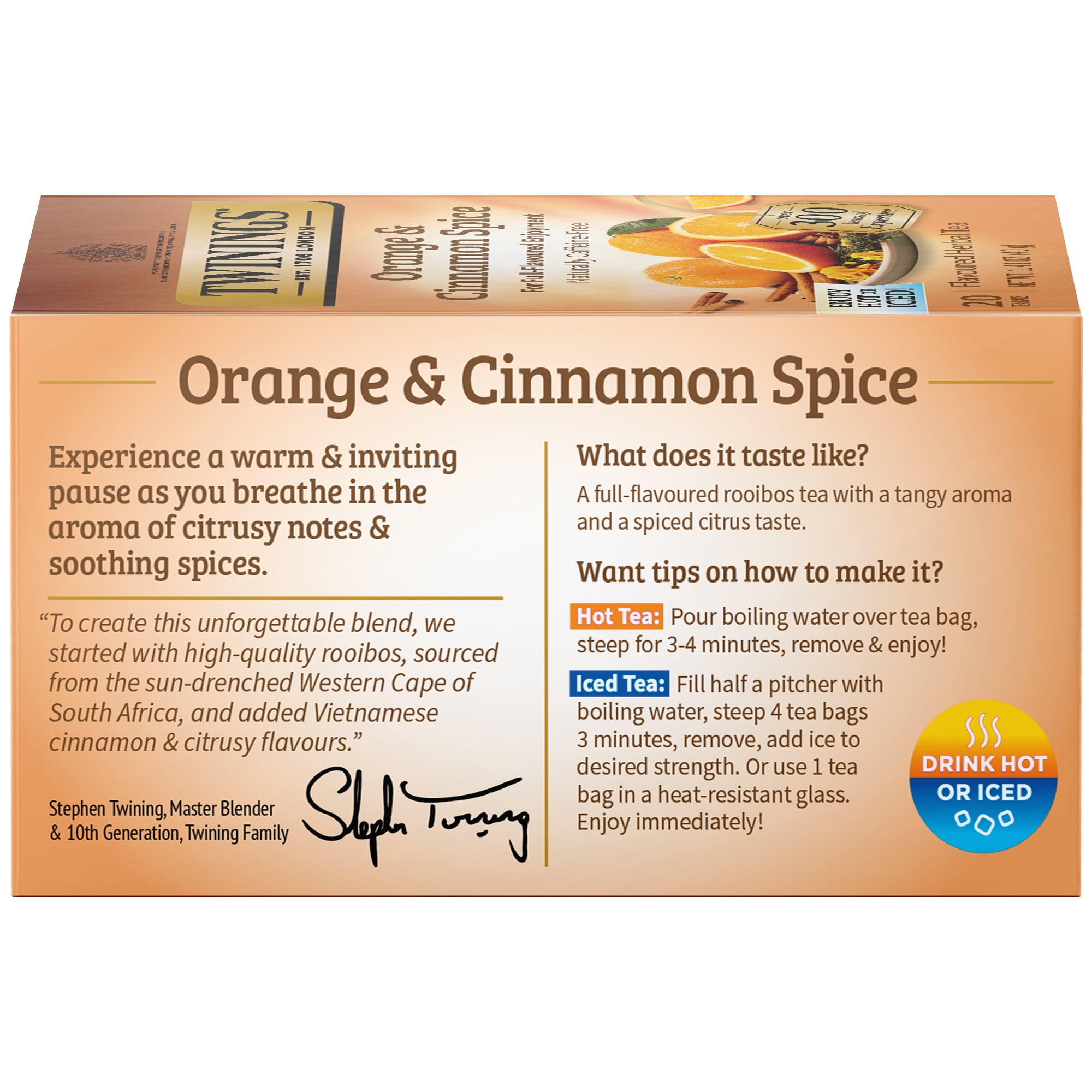 (3 pack) Twinings Orange, Cinnamon & Spice Herbal Tea Bags, Caffeine Free, 20 Count Box