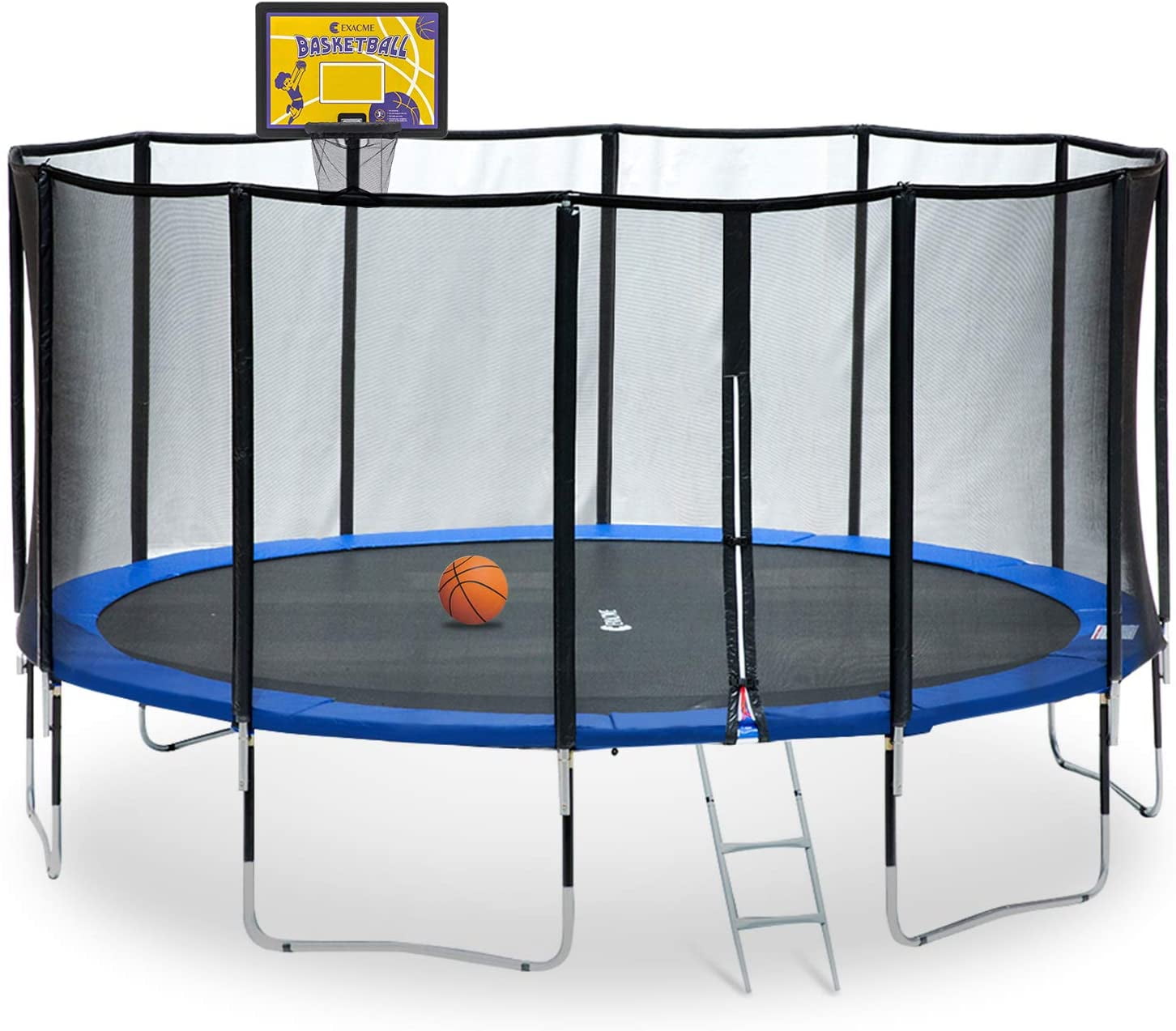 Exacme 15 Foot Outdoor Round Trampoline 400 LBS Weight Limit with Rectangular Basketball Hoop, Yellow, L15+BH07YE
