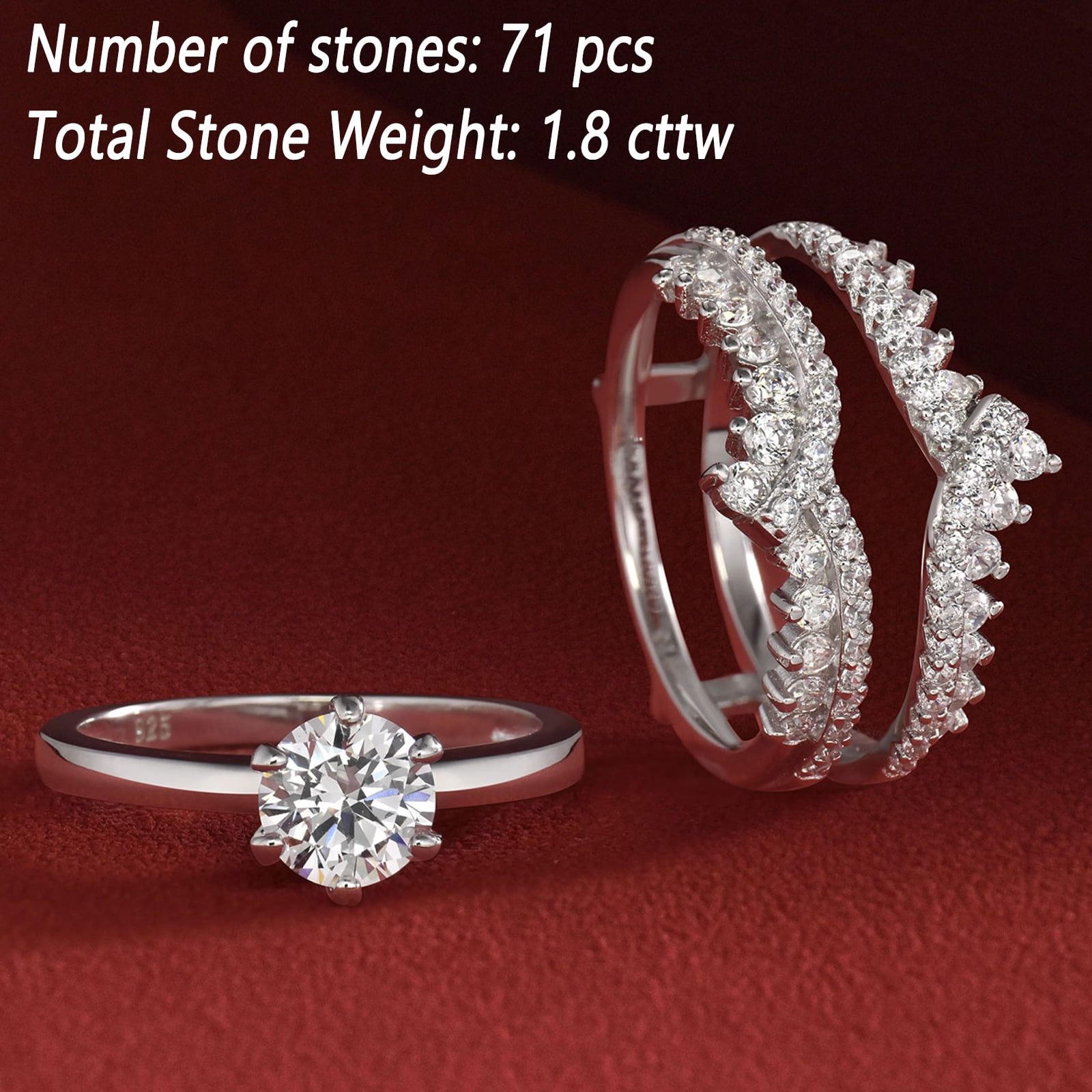 Newshe Wedding Rings for Women Engagement Ring Enhancer Band Bridal Set Sterling Silver 1.8Ct Cz Size 9