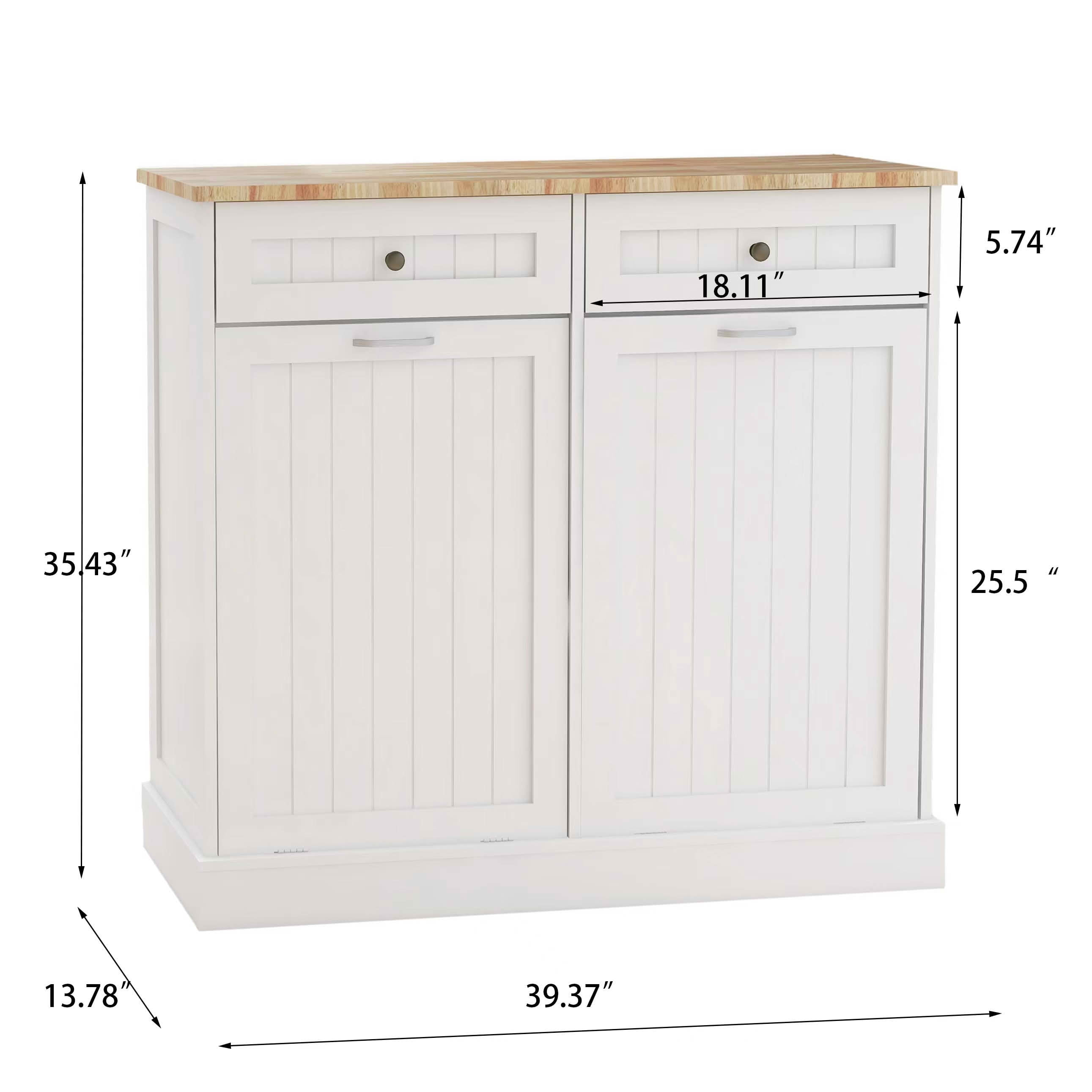 MAYEERTY Two Drawers Two-Compartment Tilt-Out Trash Cabinet for Kitchen White