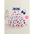 thumbnail image 2 of Bagilaanoe 4th of July Dress for Toddler Baby Girl Star Print Sleeveless A-line Dresses + Headband 2T 3T 4T 5T 6T 7T Kids  Independence Day Patchwork Skirt, 2 of 7