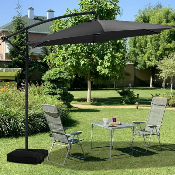 Autlaycil 10 ft Cantilever Offset Outdoor Patio Umbrella with Base Stand and Tilt - Black