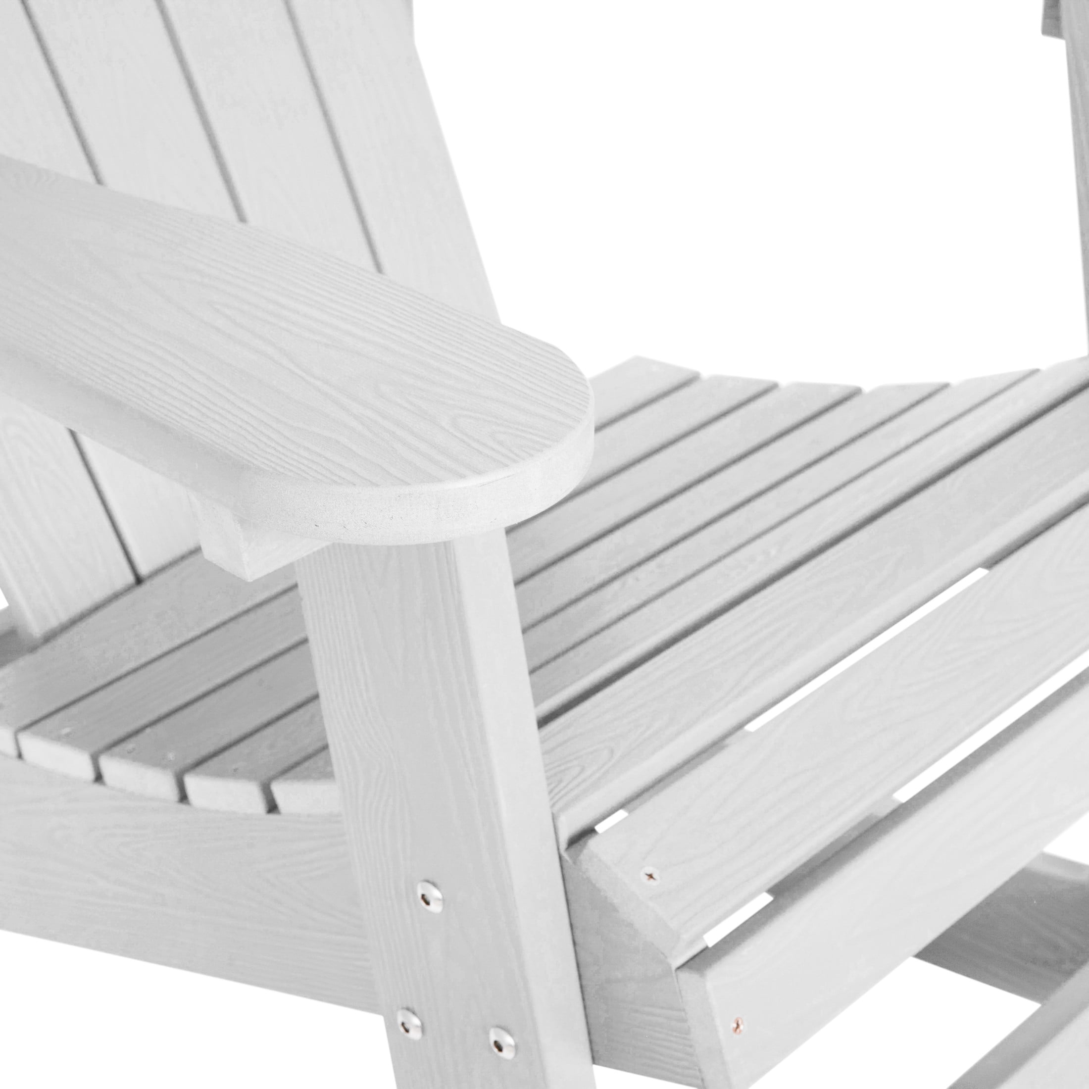 Emma + Oliver Classic All-Weather Poly Resin Rocking Adirondack Chair in White with Stainless Steel Hardware for Year Round Use