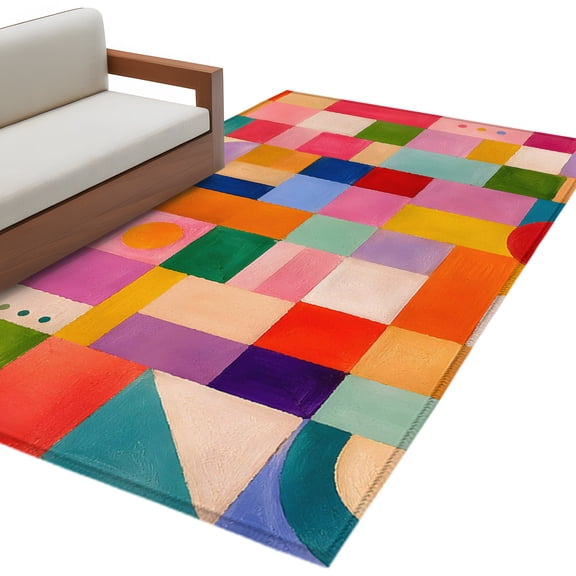 Colorful Plaid Area Rug 4x6 Washable Rug Non Slip Geometric Modern Abstract Art Large Area Rug Indoor Floor Carpet for Entryway Bedroom Kitchen Living Room Home Office Dining Room Nursery
