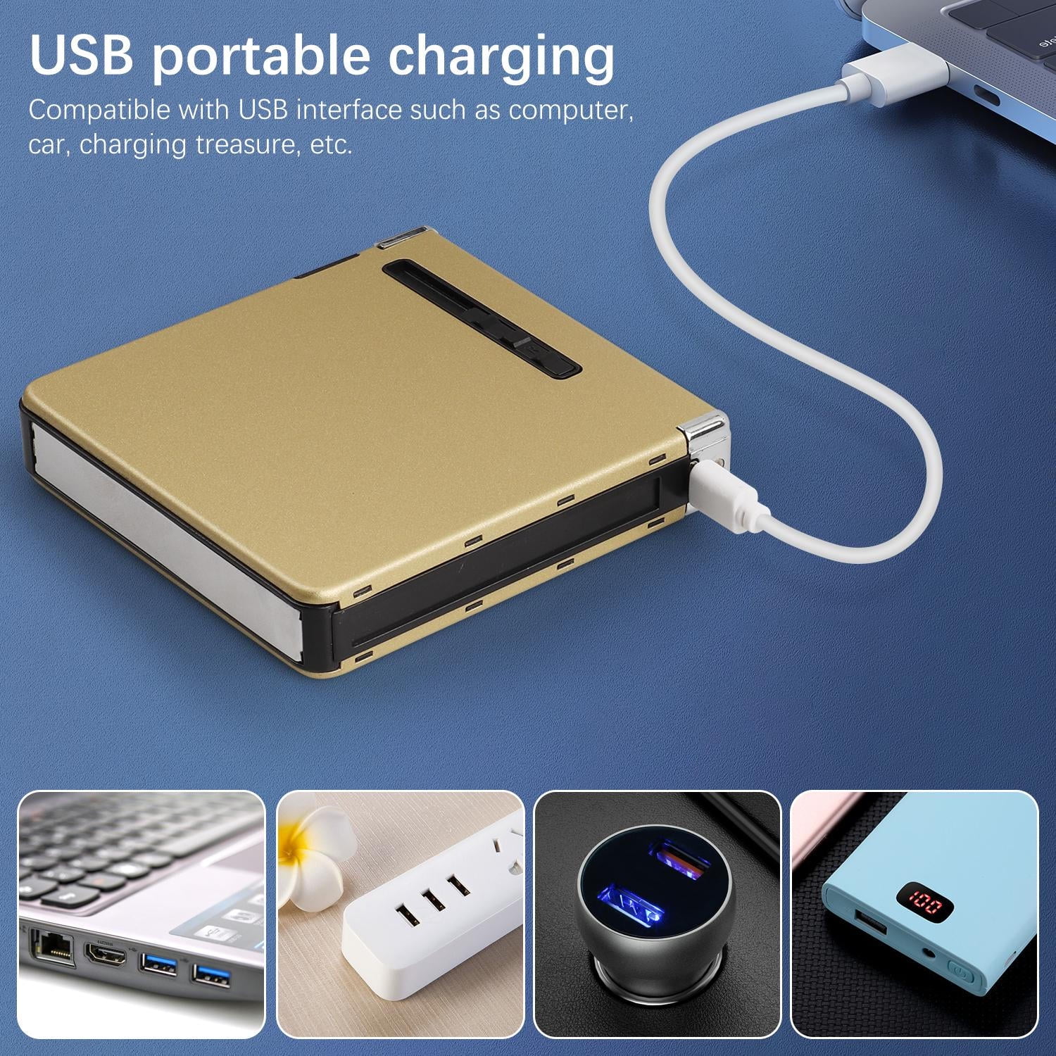 Full Pack 20 Regular Cigarettes Case/Box with Arc Lighter USB Rechargeable, Flameless, Windproof, Moisture-Proof