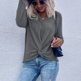 thumbnail image 2 of Top de mujer con dobladillo torcido de punto, manga larga, color puro, informal, cuello en V, suéter suelto de otoño, gris oscuro S, 2 of 8