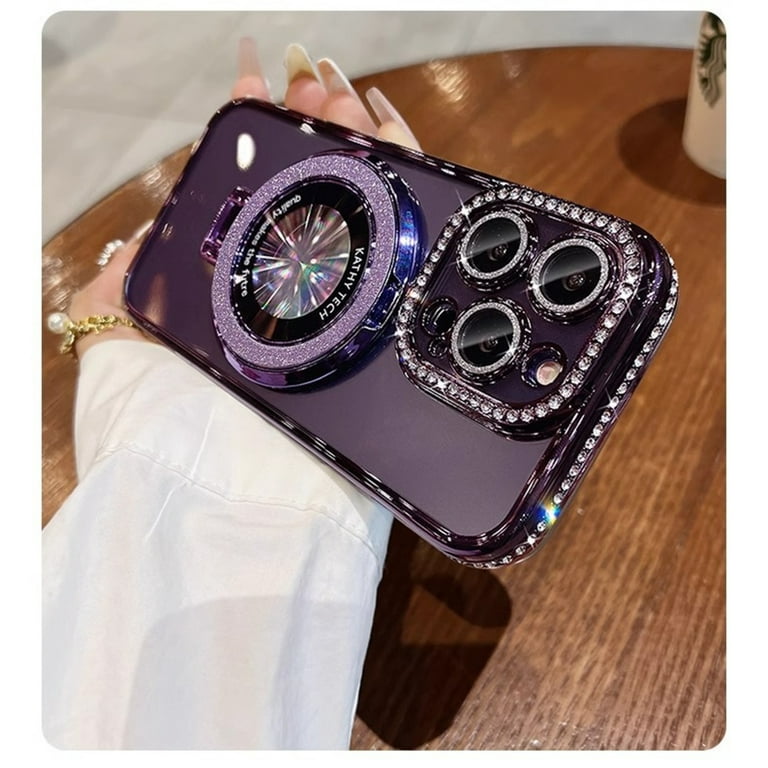 KATHY TECH Glitter Cell Phone Case with Ring Stand and Diamond Camera Protector for iPhone 15 Plus Series KATHY TECH Glitter Cell Phone Case with Ring Stand and Diamond Camera Protector for iPhone 15 Plus Series