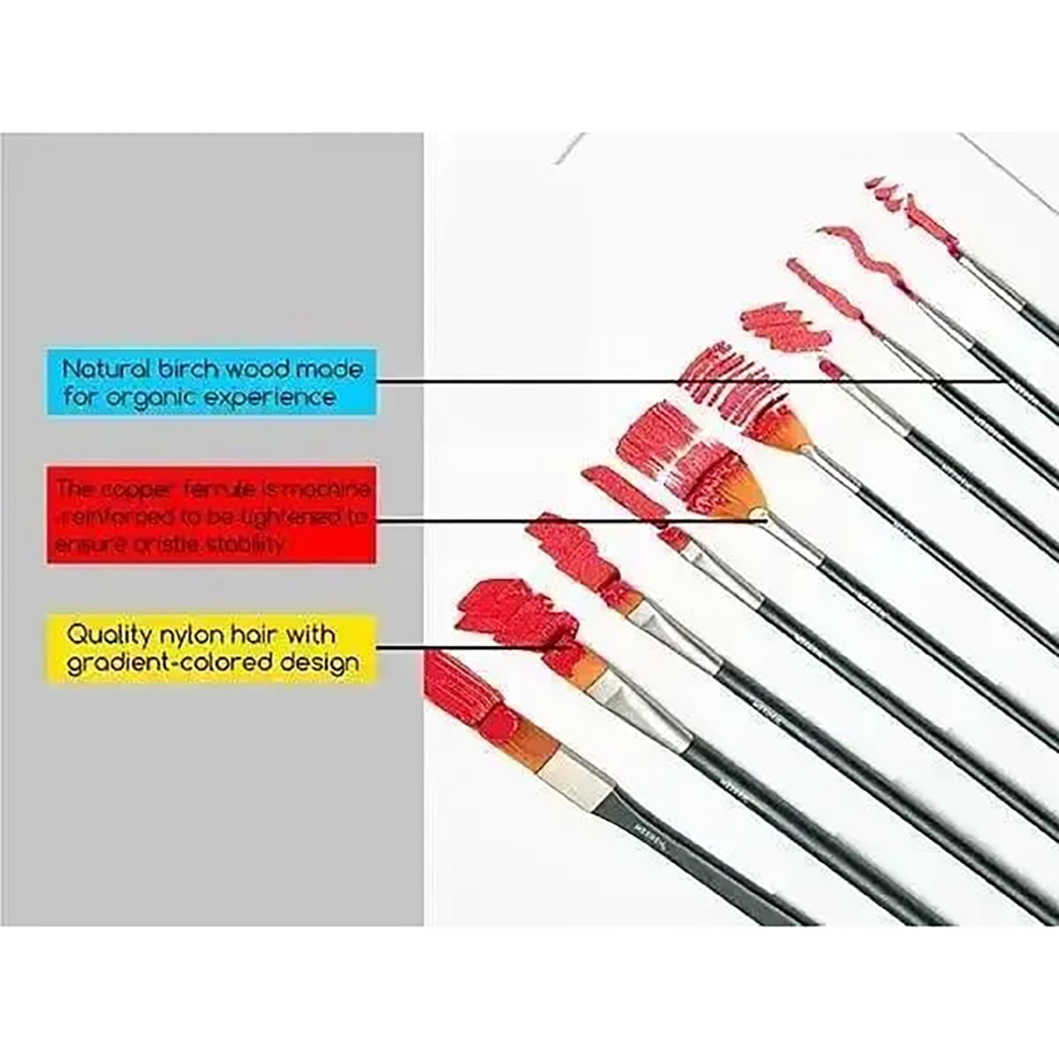 MEEDEN: Acrylic Paint Brushes Set - 10 Piece Variety - Flat, Fan, Angle & Detail Professional Brushes, Nylon Bristles, Natural Wood, Ergonomic Shaped