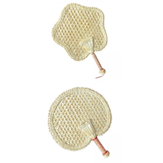 2 Ventiladores Decorativos De Mano De Paja Tejida Para Exteriores Macarena Abanico de Paja Tejida