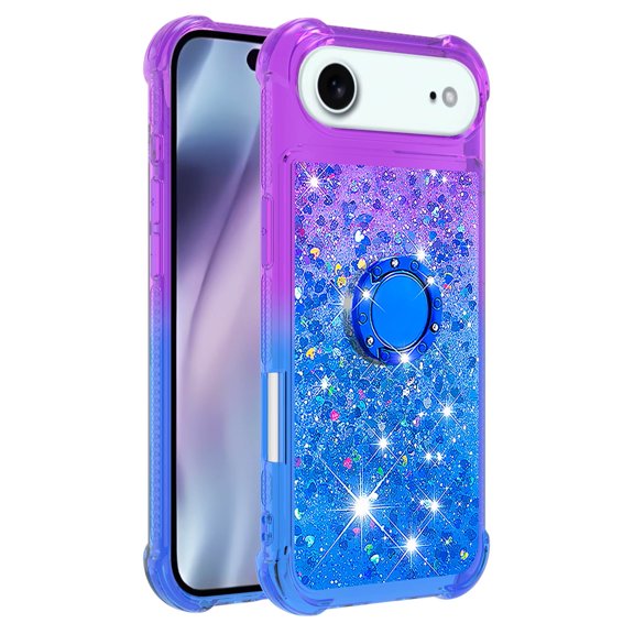 Phone Case for iPhone 17 Air Case with Ring Kickstand, Cute Glitter Bling Sparkle Quicksand Flowing Liquid Clear Gel Silicone ShockProof Cover for iPhone 17 Air Girls-B4